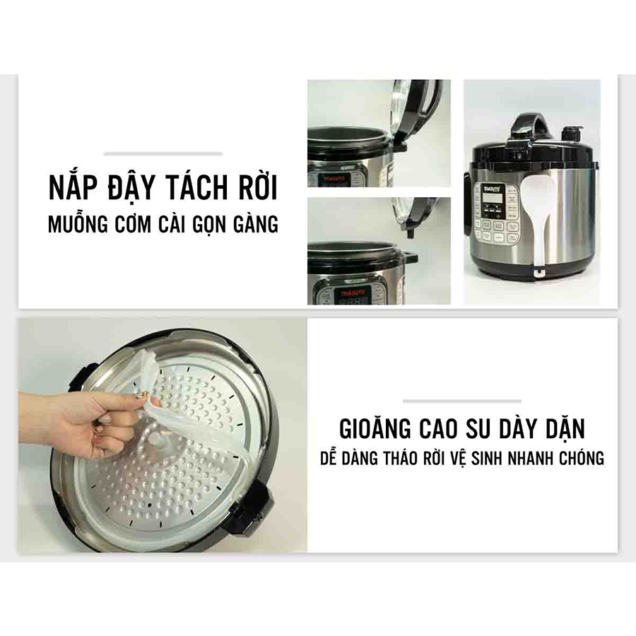 Nồi áp suất điện tử đa năng Masuto 6 lít CN Nhật nấu cơm cháo hầm siêu nhừ ruột Inox 304 siêu bền-Hàng chính hãng