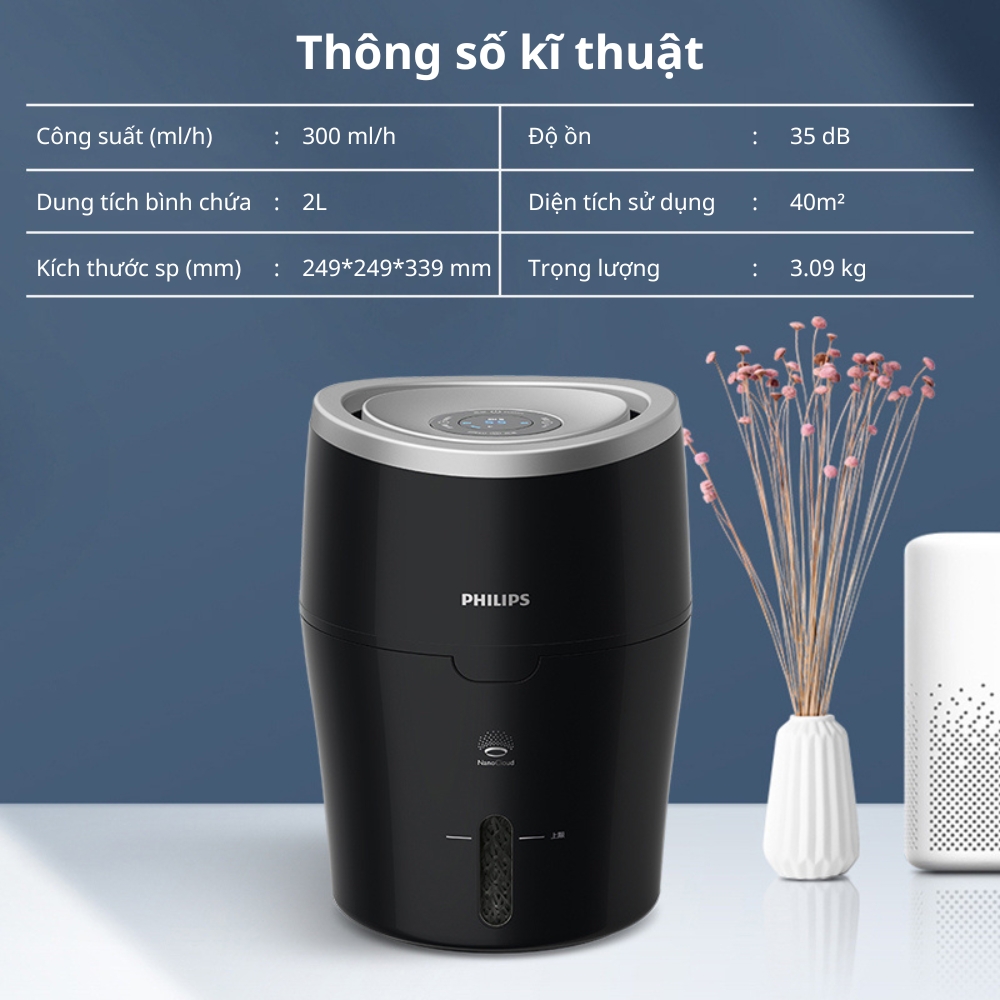 Máy tạo độ ẩm Philips HU4813/00 tích hợp hệ thống bốc hơi tiên tiến, công nghệ NanoCloud với 3 cài đặt độ ẩm - Hàng nhập khẩu