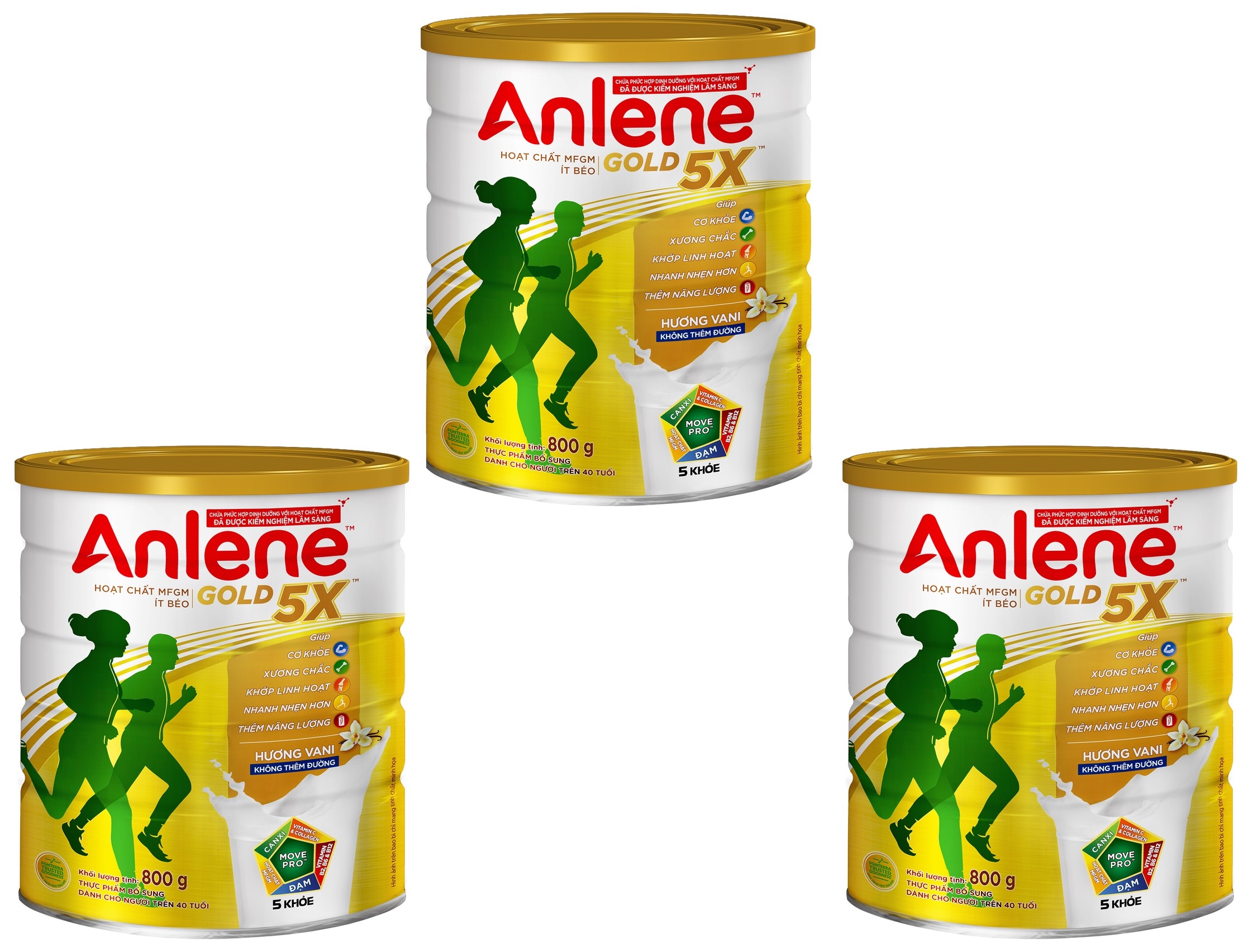 Combo 3 lon Sữa Bột Anlene Gold 5X Hương Vanilla (Hộp Thiếc 800g)