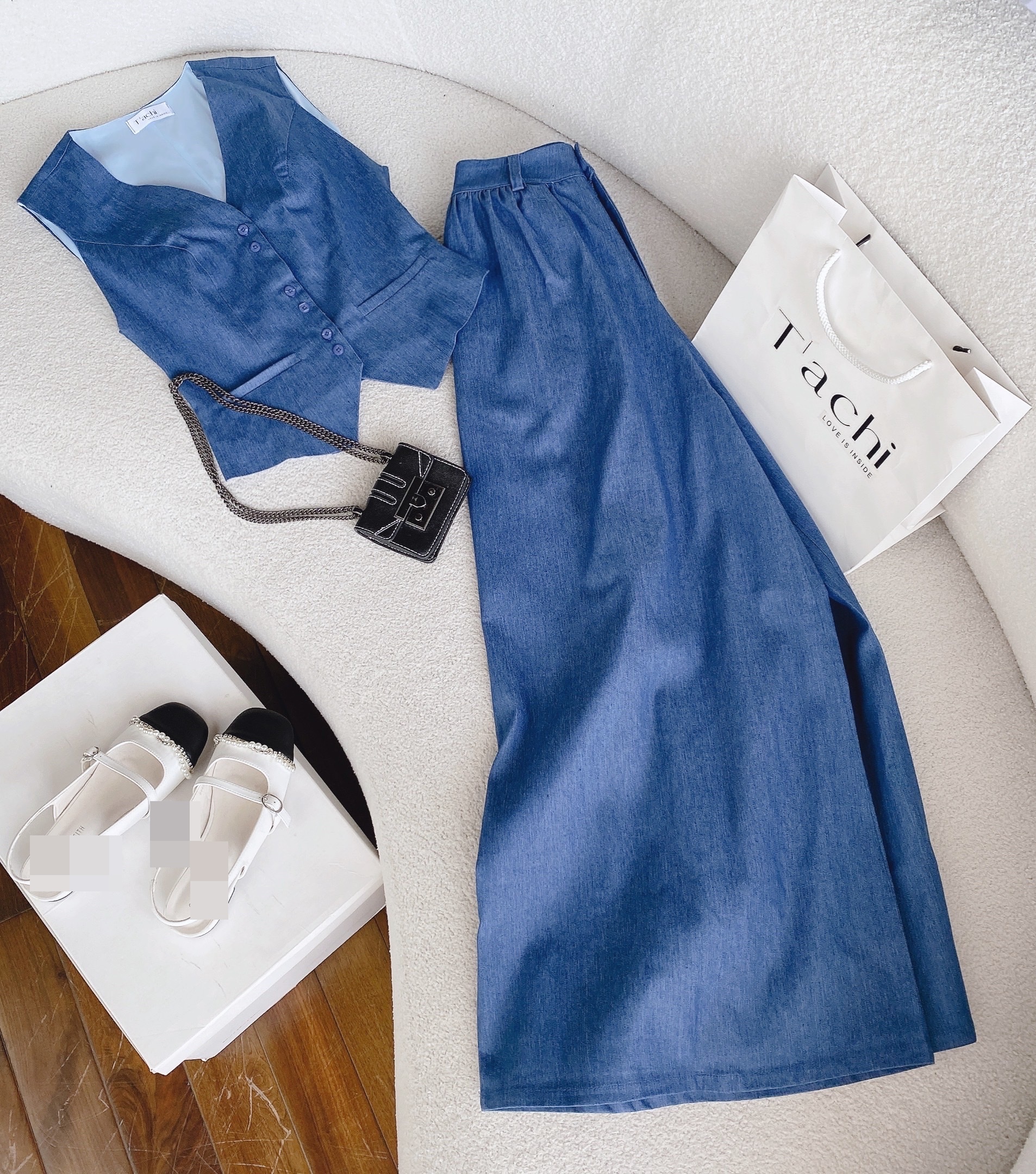 SET ÁO CROPTOP GILE SƠ MI SÁT NÁCH ÔM BODY + QUẦN DÀI ỐNG RỘNG LƯNG CAO SUÔNG TRƠN DẠO PHỐ ĐI CHƠI ĐI BIỂN ĐI TIỆC