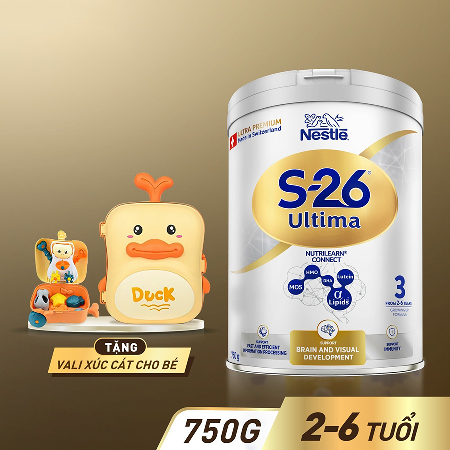 Sữa bột công thức S-26 ULTIMA 3 750G với hợp chất NUTRILEARN CONNECT giúp tăng tốc độ kết nối não bộ cho bé từ 2 - 6 tuổi - Tặng Bộ vali xúc cát