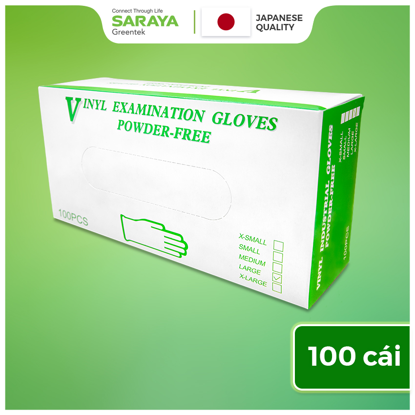 Găng Tay SARAYA VINYL KHÔNG BỘT SIZE (S,M,L) Dùng Trong Thực Phẩm, Vệ Sinh (Powder Free Vinyl Glove) - 100 CHIẾC/HỘP