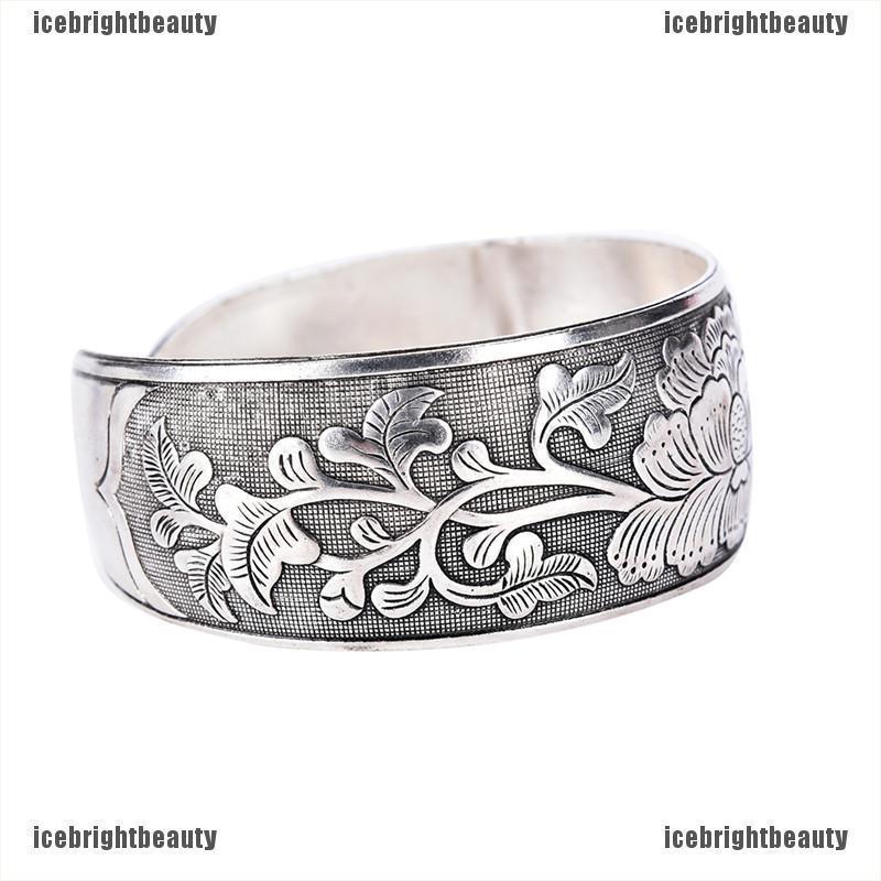 ICEB Beautiful New Tibetan Tibet Silver Totem Bangle Cuff Peony Bracelet Jewelry