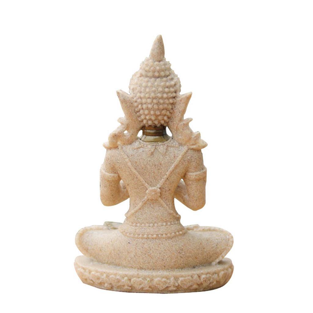 2Pieces Cottage Sandstone Meditation Buddha Statue Marble Sculpture Handmade Decor