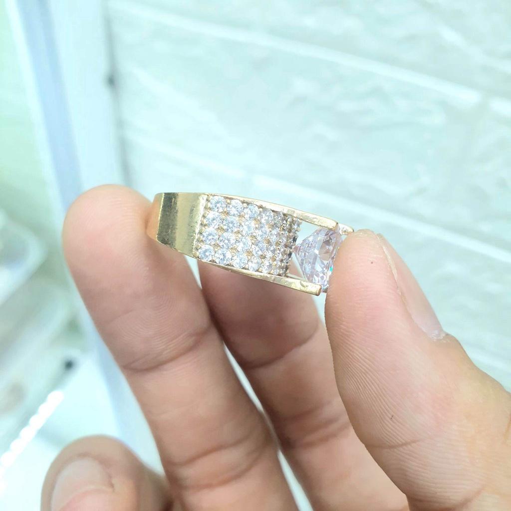 Nhẫn Kiểu Full Đá Vuông To 10MM Cao Cấp- Dùng vĩnh viễn không kiêng mồ hôi muối