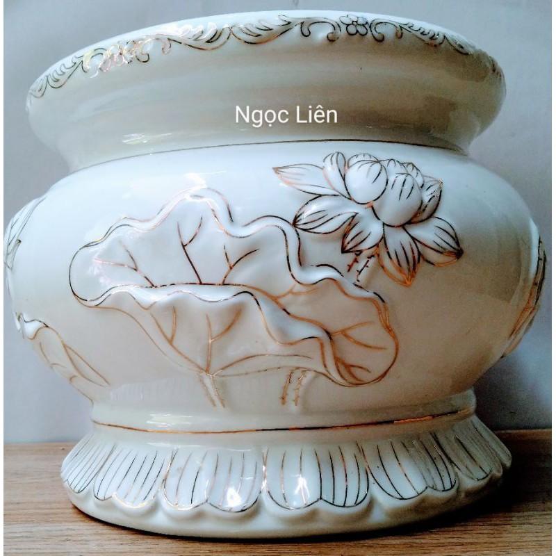 Lư hương sứ Bạch Ngọc hoa sen