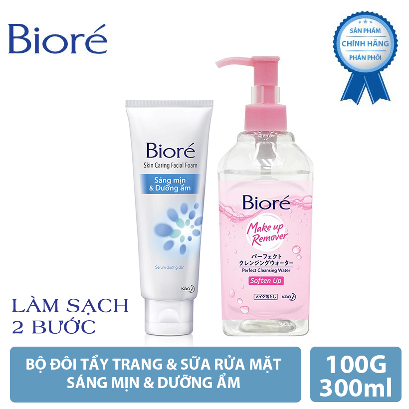 Bộ Đôi Biore Sữa Rửa Mặt Sáng Mịn &amp; Dưỡng Ẩm 100g + Nước Tẩy Trang Hoàn Hảo Dưỡng Ẩm 300ml