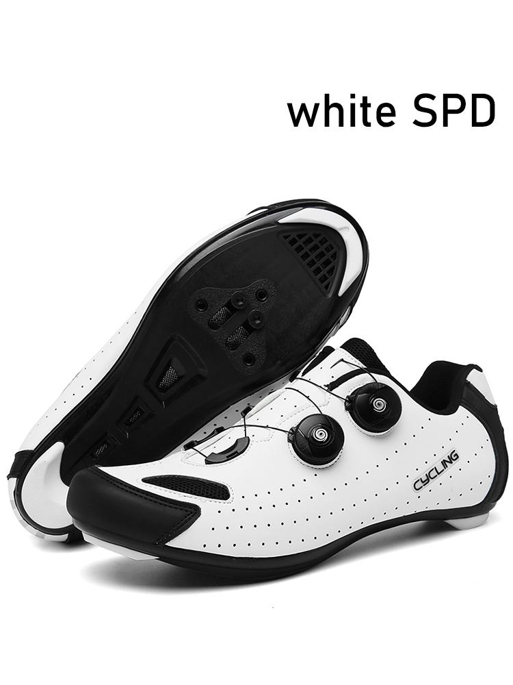 Giày đi xe đạp mtb spd cleat tự khóa xe đạp leo núi giày nam xe đạp giày đi xe đạp bằng phẳng Color: white flat Shoe Size: 36