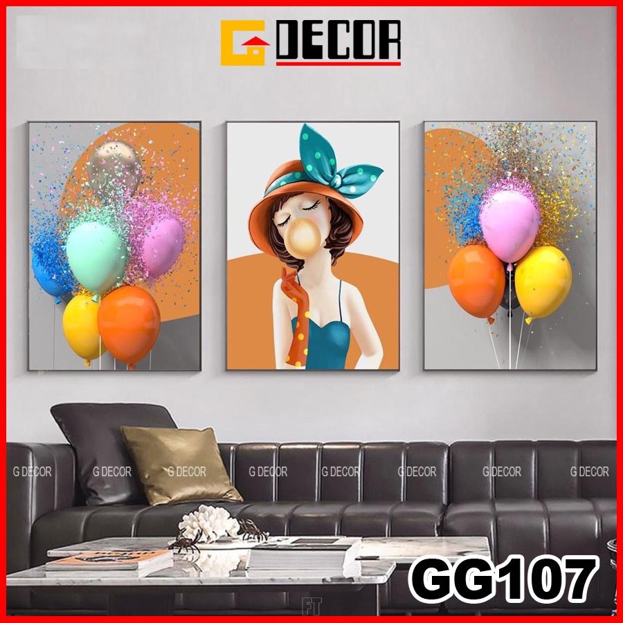 Tranh treo tường canvas 3 bức phong cách hiện đại Bắc Âu 107, tranh anime trang trí phòng cho bé, phòng khách, phòng ngủ