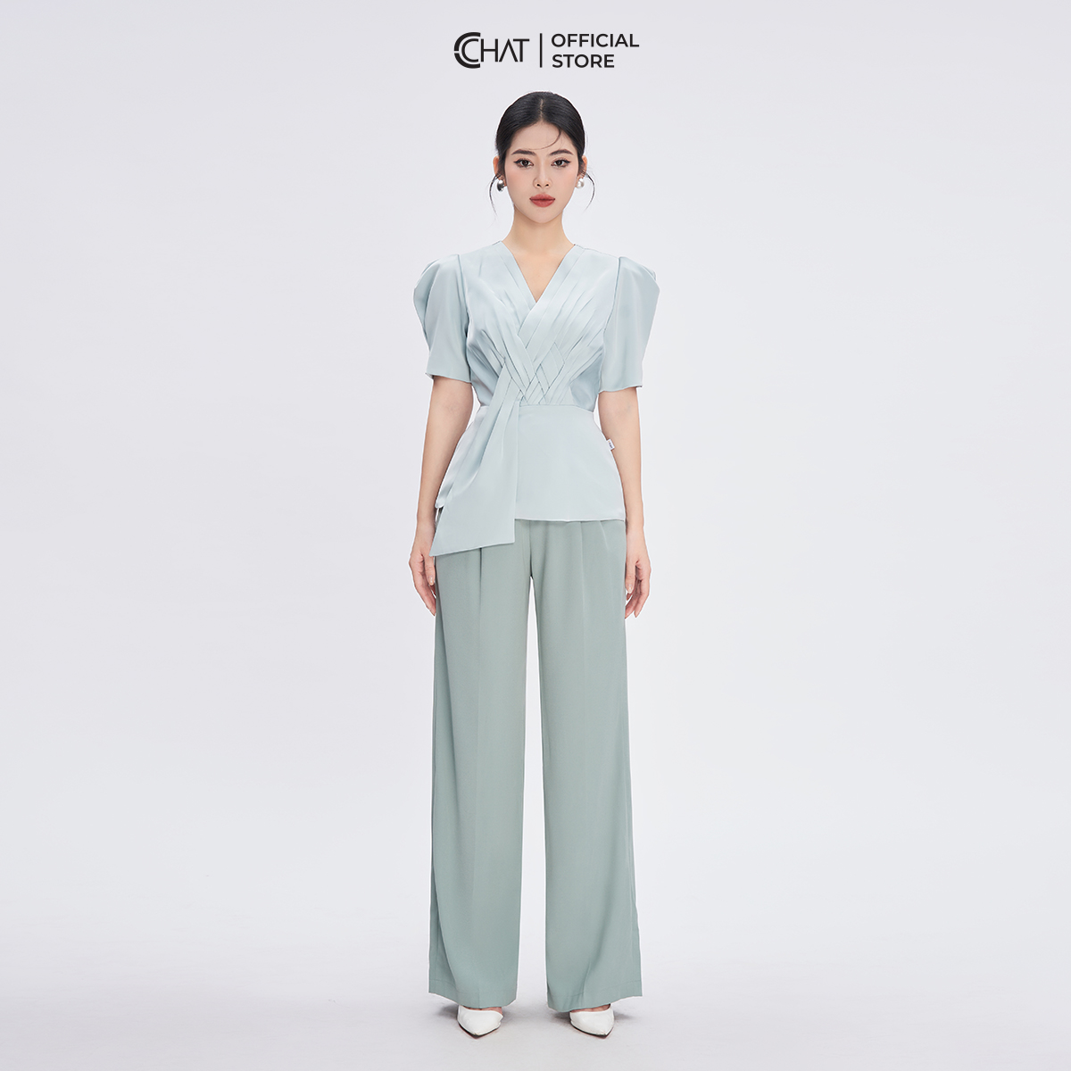 Áo Kiểu Nữ  Dáng Peplum Vạt Chồng Đan Eo Chất Lụa Cao Cấp Mềm Mịn 53ANL2001OT