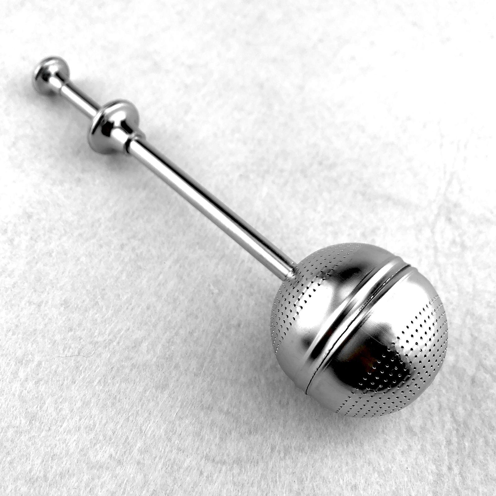 Metal Tea Bag Filter Ball Diffuser with Long Handle Push Rod for Teapot