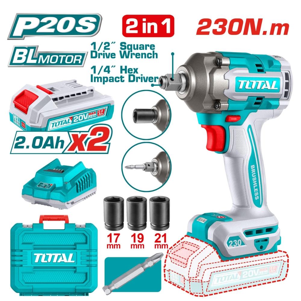 MÁY BẮN BU LÔNG PIN 20V LỰC 230NM ĐẦU 2 TRONG 1 TIWLI20236 TOTAL - HÀNG CHÍNH HÃNG