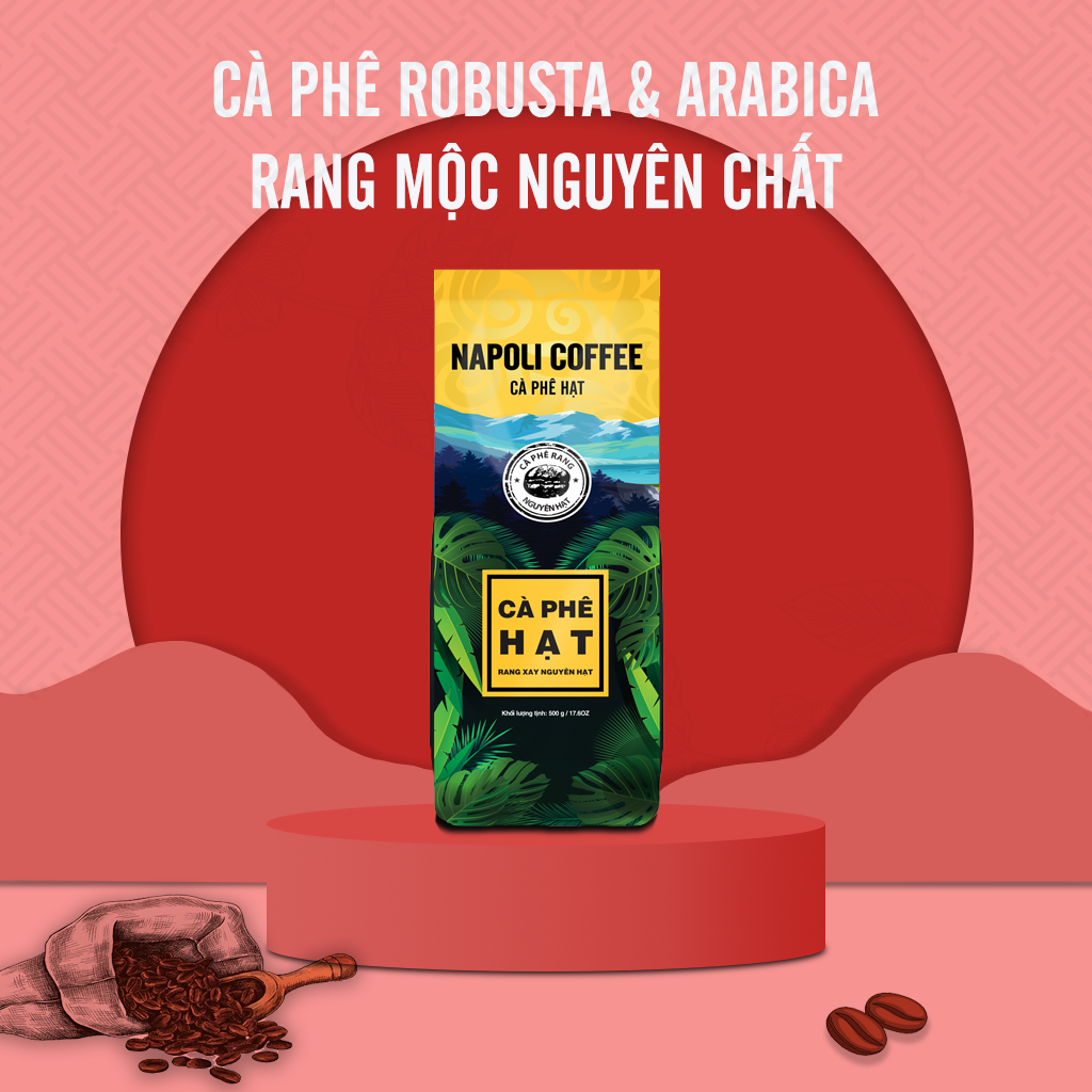 Cà Phê Hạt Robusta/Arabica SẠCH Pha Máy Napoli Coffee Túi 500g Vị Đắng Chát Nguyên Bản Hậu Ngọt