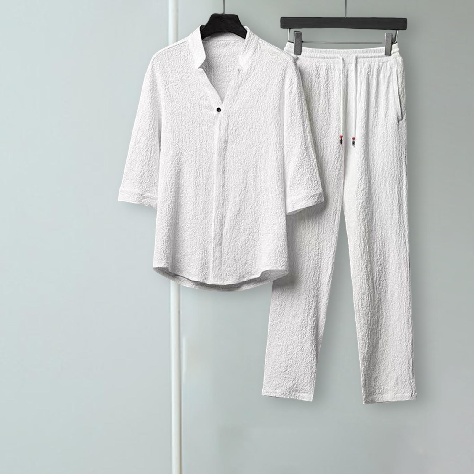 Men's Summer suits Casual Clothes Loose Pant 3/4 Sleeve Suit Beach