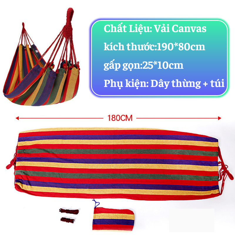 Võng camping đa sắc vải canvas kích thước 190 x 80cm tặng kèm dây và túi đựng