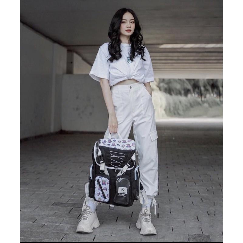 Quần jogger nữ trắng - quần lưng cao nữ