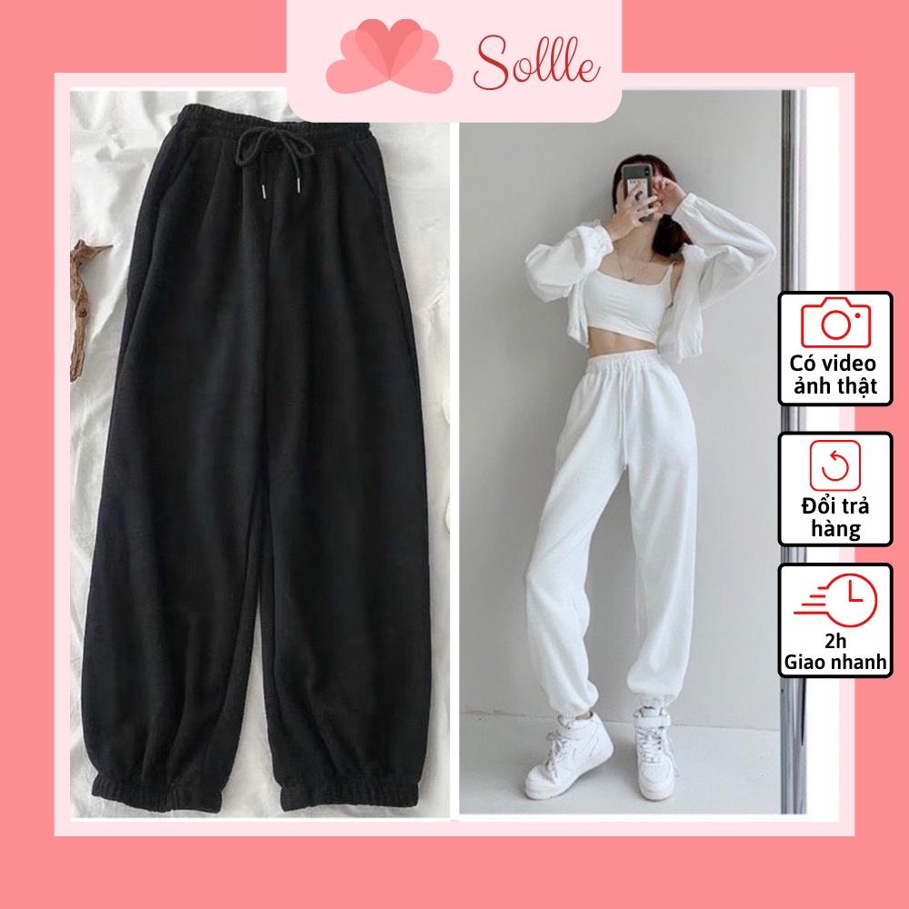 Quần ống rộng jogger nam nữ đẹp bo gấu nỉ Hàn Quốc dày dặn cá tính Sollle