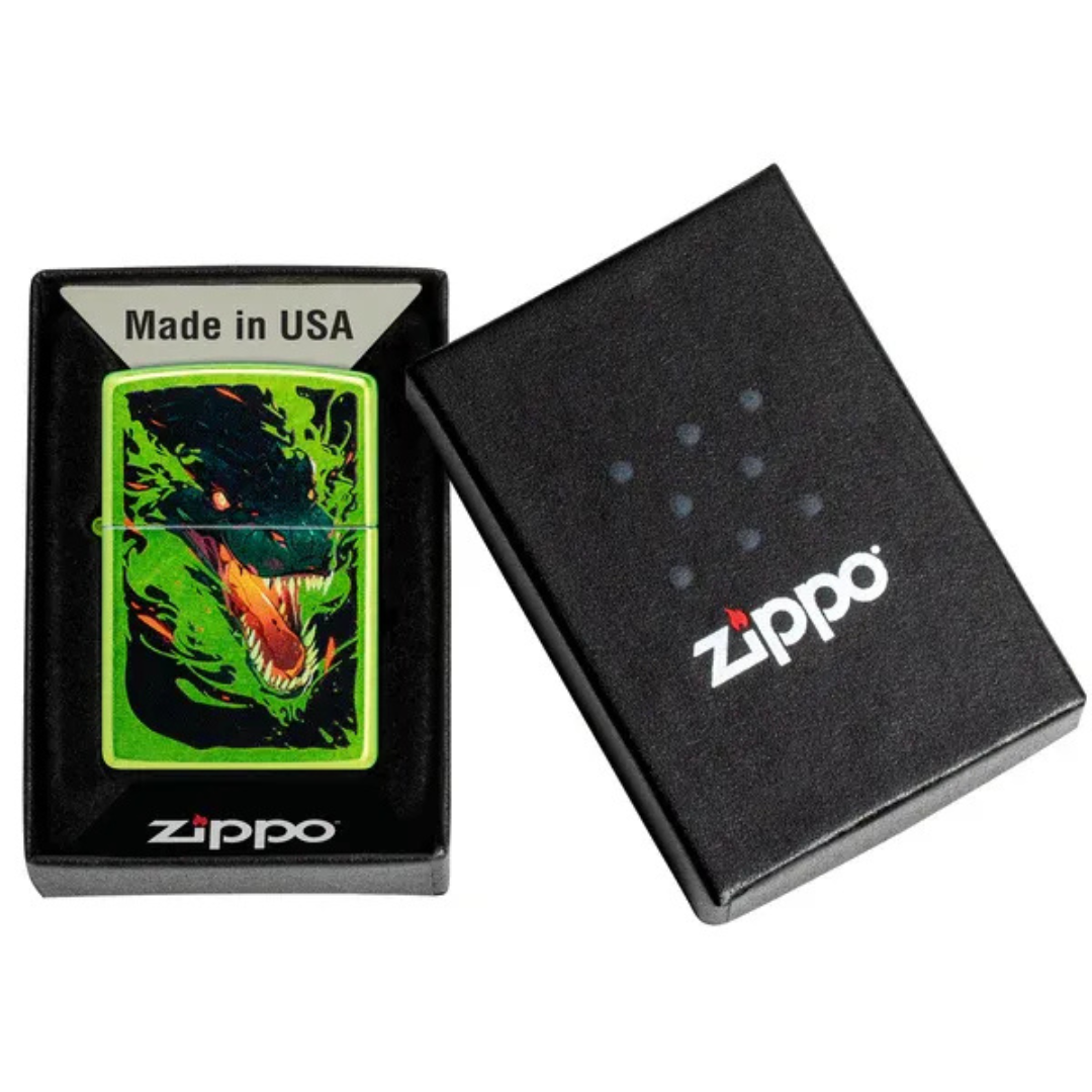 Zippo - Screaming Dragon Design Chính Hãng 47133 - Bật Lửa Mỹ Màu Xanh Neon Khắc Hình Rồng Sống Động