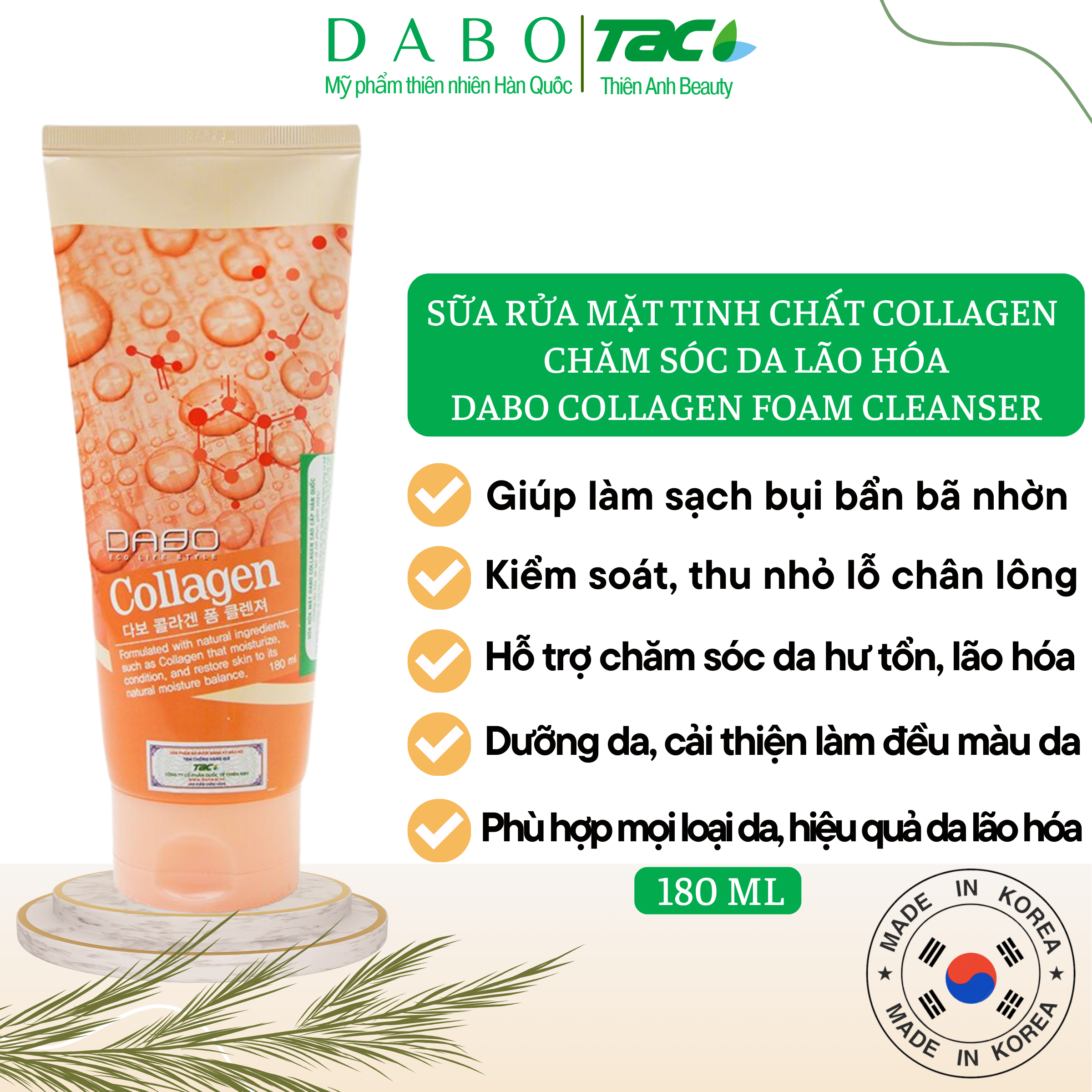 Sữa Rửa Mặt Dabo Tinh Chất Collagen 180ml