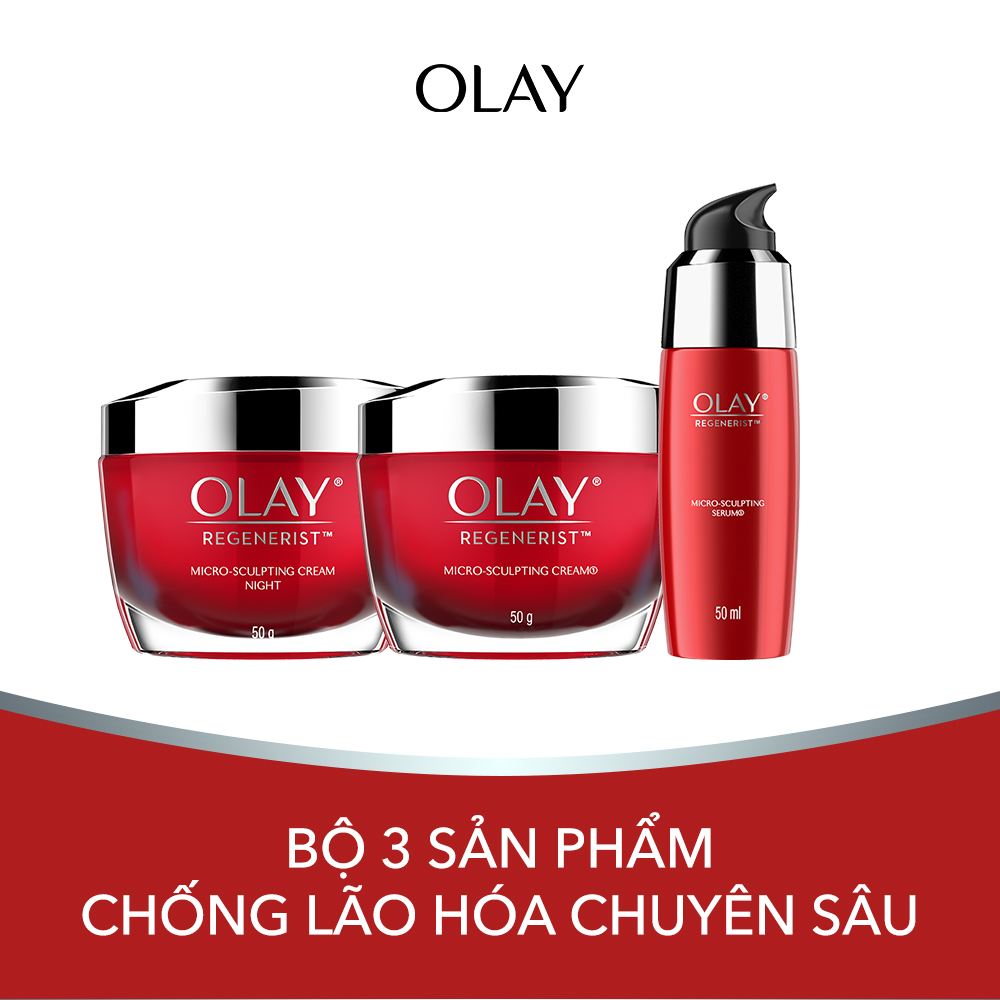 Bộ 3 Sản Phẩm Chống Lão Hóa Chuyên Sâu: Combo Kem Dưỡng Da Ban Đêm và Ban Ngày Olay Regenerist Tái Tạo và Phục Hồi Da Lão Hóa + Tinh Chất Vi Dưỡng Olay Regenerist 50ml