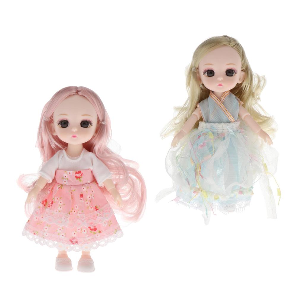 New 16 Cm  Doll with Jointed Girl Eyes, Face Clothes, Style8 And Style9 Full Set