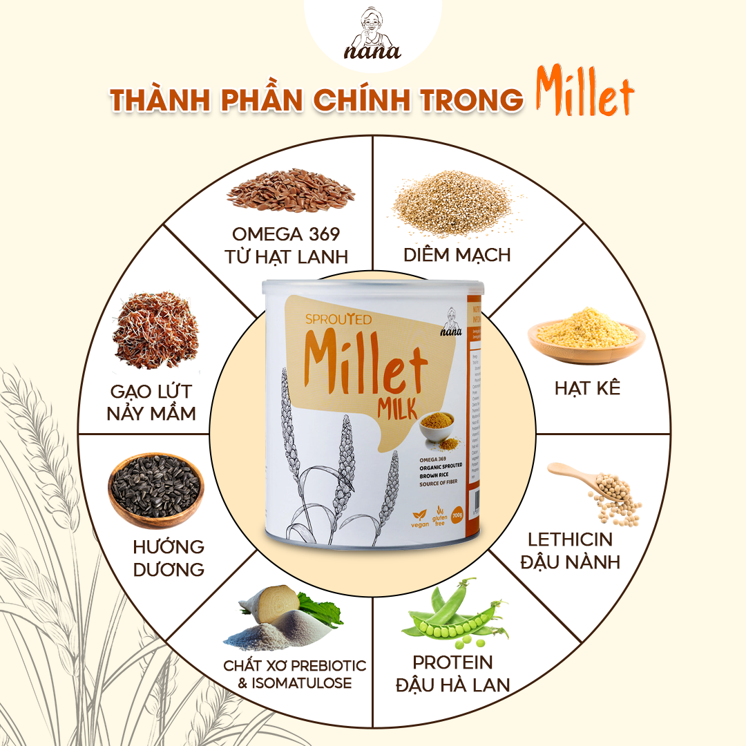 Sữa Hạt Millet 700g x4 Hộp (2.8kg) Vị Kê Tự Nhiên Cho Trẻ Từ 3 Tuổi &amp; Người Lớn Sữa Hữu Cơ Bổ Sung Dinh Dưỡng Toàn Diện