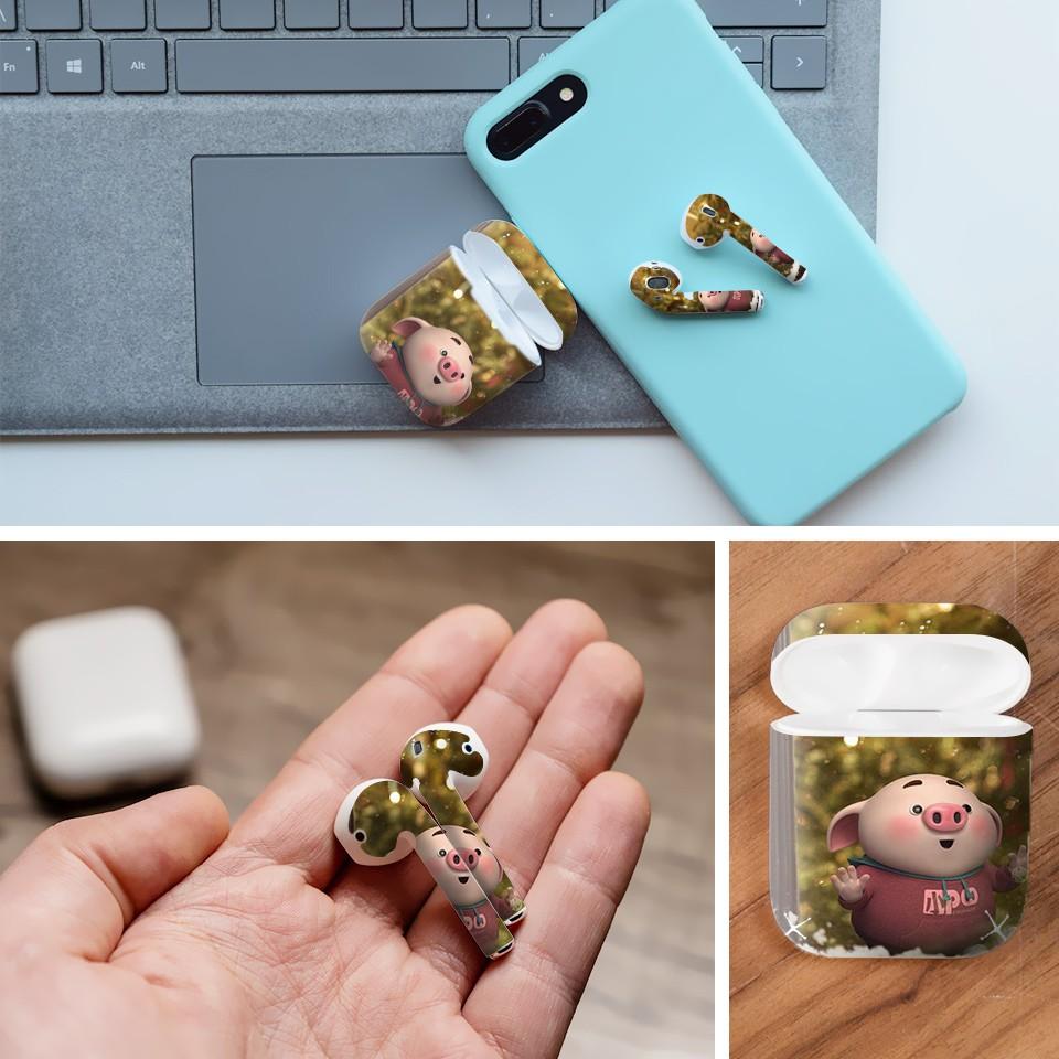 Miếng dán skin cho AirPods in hình Heo con dễ thương - HEO2k19-027 (AirPods ,1 2, Pro, TWS, i12)