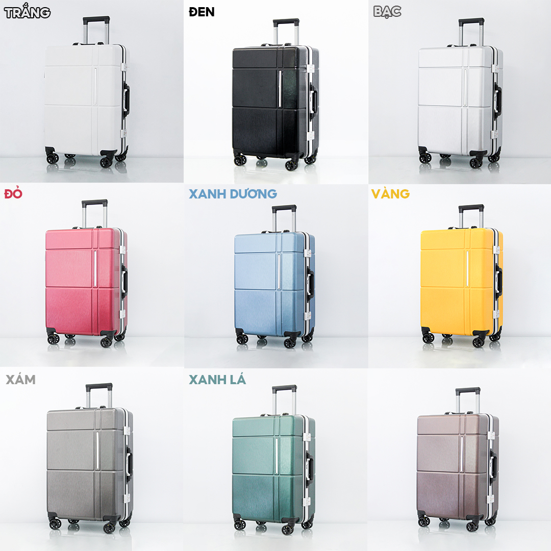 Vali khung nhôm vỏ nhựa cao cấp thời trang mẫu thương gia du lịch bánh xe xoay 360 độ khoá sập TSA mật khẩu 3 đơn vị số
