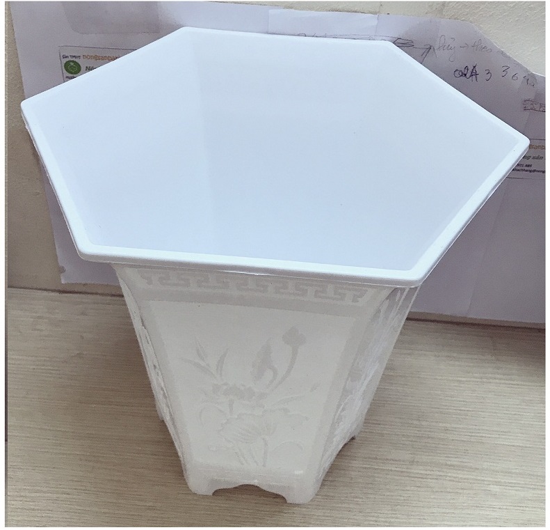 2 Chậu Nhựa Trồng Hoa, Cây Cảnh Lục Giác LGC280 Màu Trắng