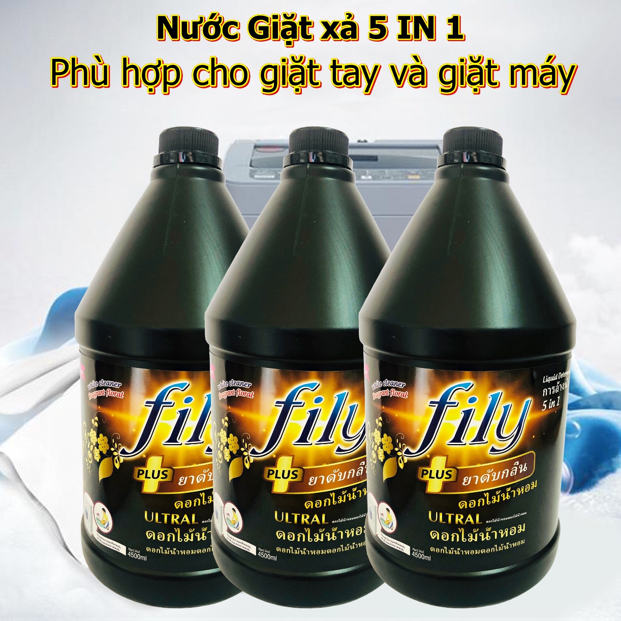 Nước Giặt Xả 5IN1 4,5lít FIly Đen Thái Hương luxury ,Phù Hợp Với Giăt Tay ,Giặt Máy