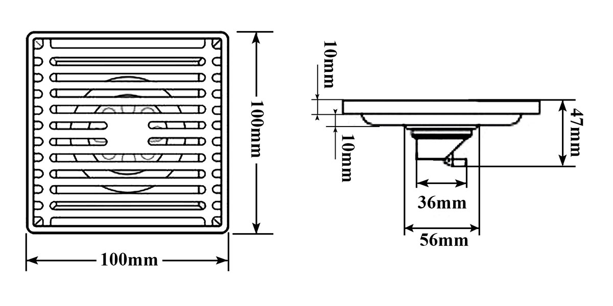 Phễu thu sàn - thoát sàn chống hôi Inox SUS 304, 10cm x 10cm Eurolife EL-HG04 ( Trắng bạc)