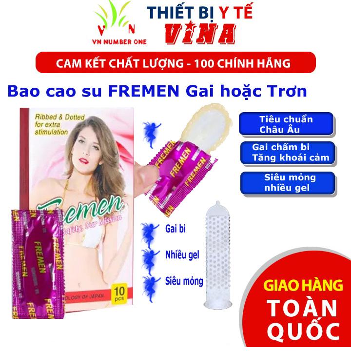Rẻ vô địch - Bao cao su gai FREMEN - Bao cao su trơn FREMEN Công nghệ Nhật Bản - Bảo Vệ An Toàn Hộp 10 cái