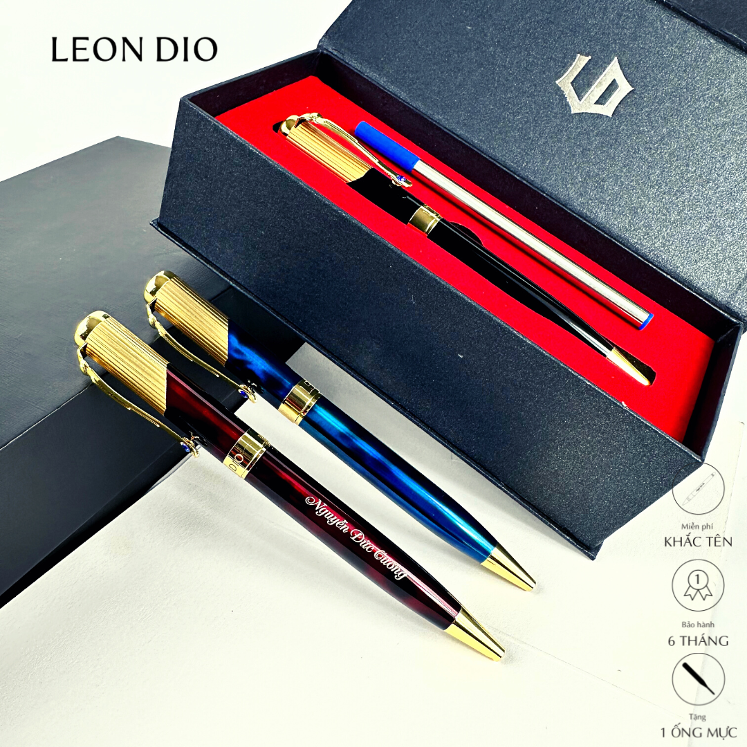 Bút Ký Tên, Viết Kí Bi Xoay Khắc Tên Theo Yêu Cầu Leon Dio The Classic Lapis Lazuli LD018 - Ngòi 1.0mm, Quà Tặng Cao Cấp