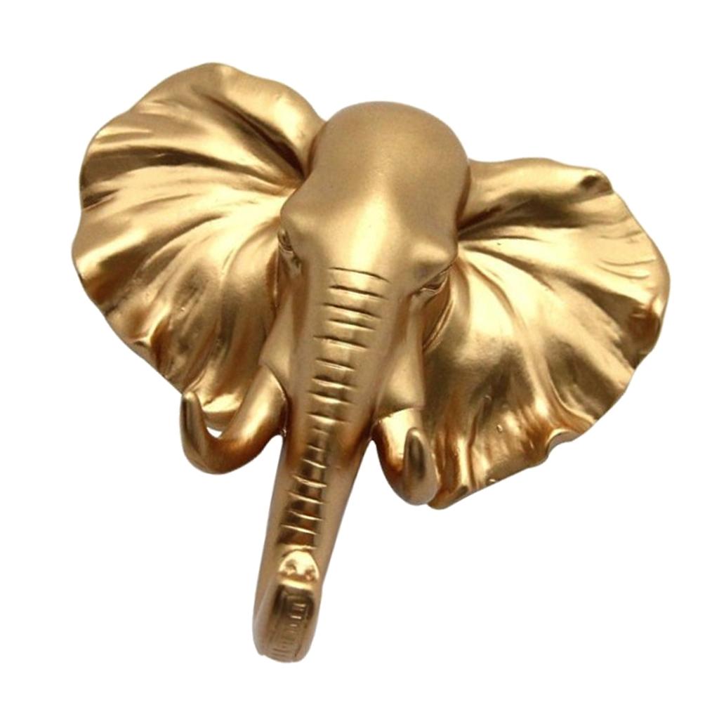 Resin Animal Head Hook Hanger Rack Wall Mount Gold Elephant + Rhino +Giraffe