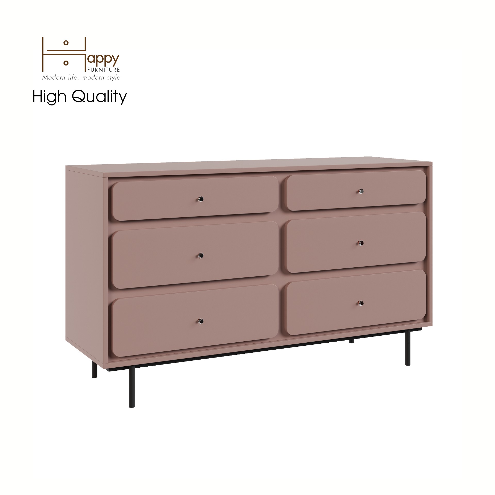 [Happy Home Furniture] SWEETY, Tủ đựng đồ 6 ngăn kéo - chân sắt, 140cm x 45cm x 82cm ( DxRxC), THK_081