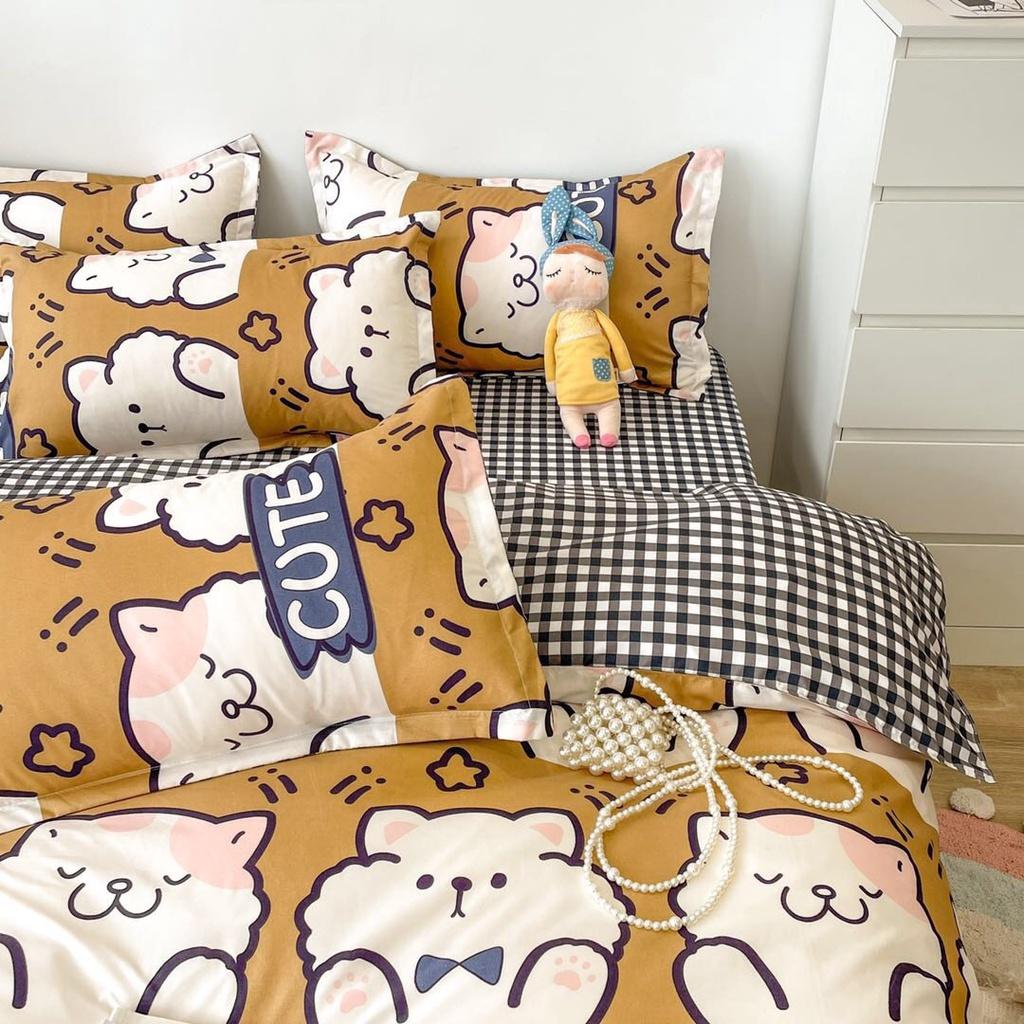 Bộ chăn ga gối Cotton poly M2T bedding, vỏ chăn mền, drap ga giường và 2 vỏ gối nằm - PL Gấu bắc cực