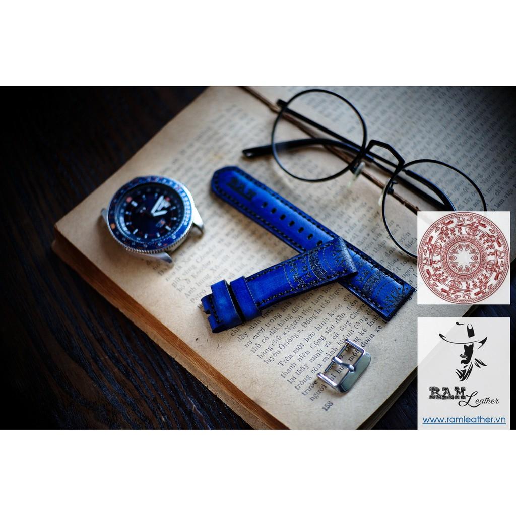 DÂY ĐỒNG HỒ TRỐNG ĐỒNG DA BÒ Ý XANH NAVY - RAM LEATHER CHÍNH HÃNG