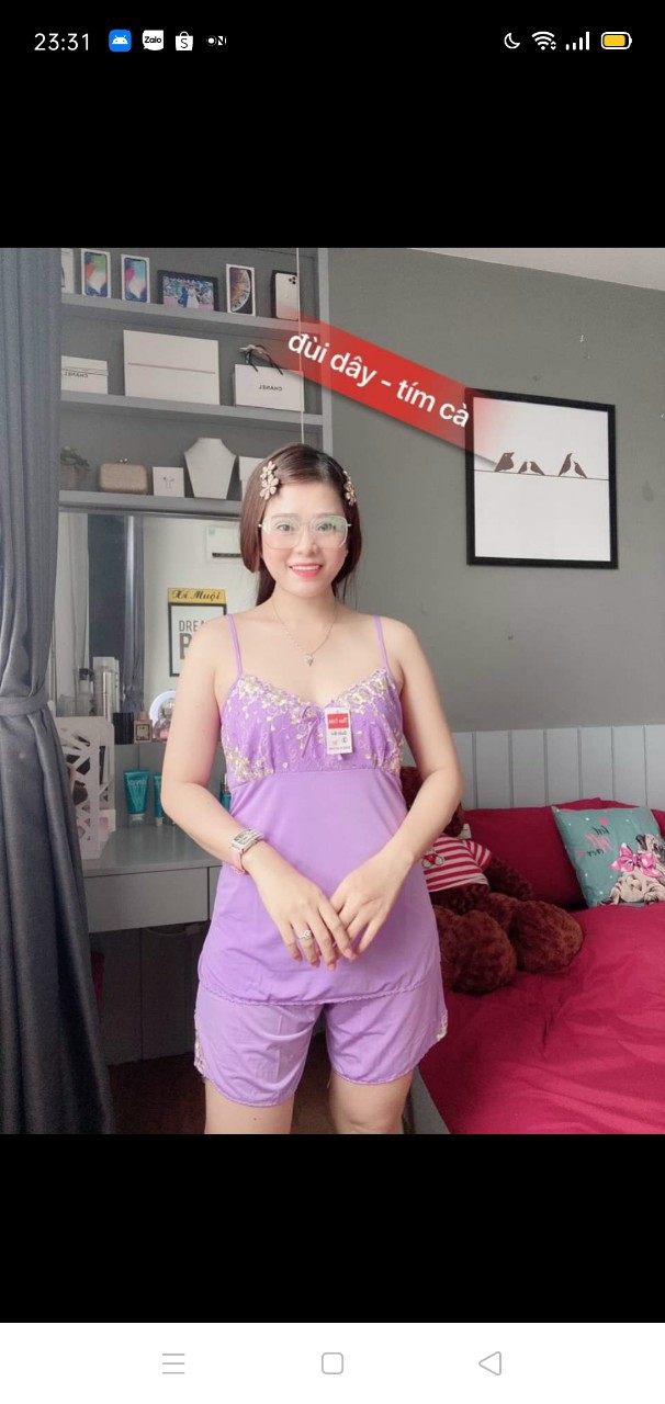 SET ĐÙI THUN LẠNH 2 DÂY THỜI TRANG PHỐI REN DỄ THƯƠNG - Tím Cà - XL