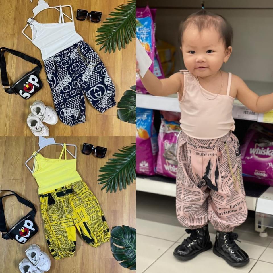 Đồ Bộ Bé Gái Quần Alibaba Áo Lệch Vai Hàng Thiết Kế Cho Bé Gái 1 Tuổi Đến 8 Tuổi Minmi's Baby Kids Mã SB023