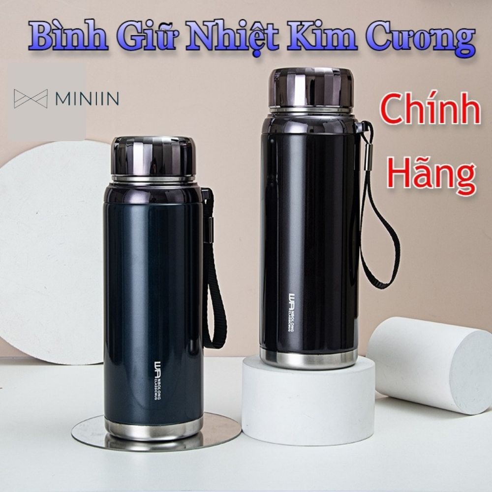 Bình Giữ Nhiệt Kim Cương Inox 304- Chống Rỉ Set, Nắp Đậy Chặt, Giữ Nhiệt Nóng Lạnh Tốt 6- 8h, Quai Đeo Chắc Chắn, Thiết Kế Sang Trọng, Màu Sắc Thanh Lịch, Tiện Lợi, Pha Lọc Trà, Hàng Chính Hãng MINIIN