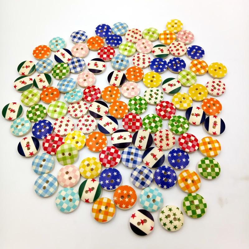 100pcs Wooden Round 2-Hole Buttons Flatback for Scrapbooking Sewing 15mm