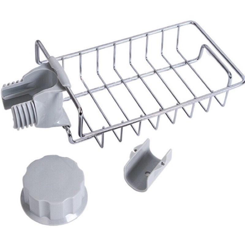 Khay inox gắn vòi đựng đồ rửa chén - Giá treo để giẻ rửa bát đa năng - Kệ inox treo bồn rửa chén không cần khoan đục.