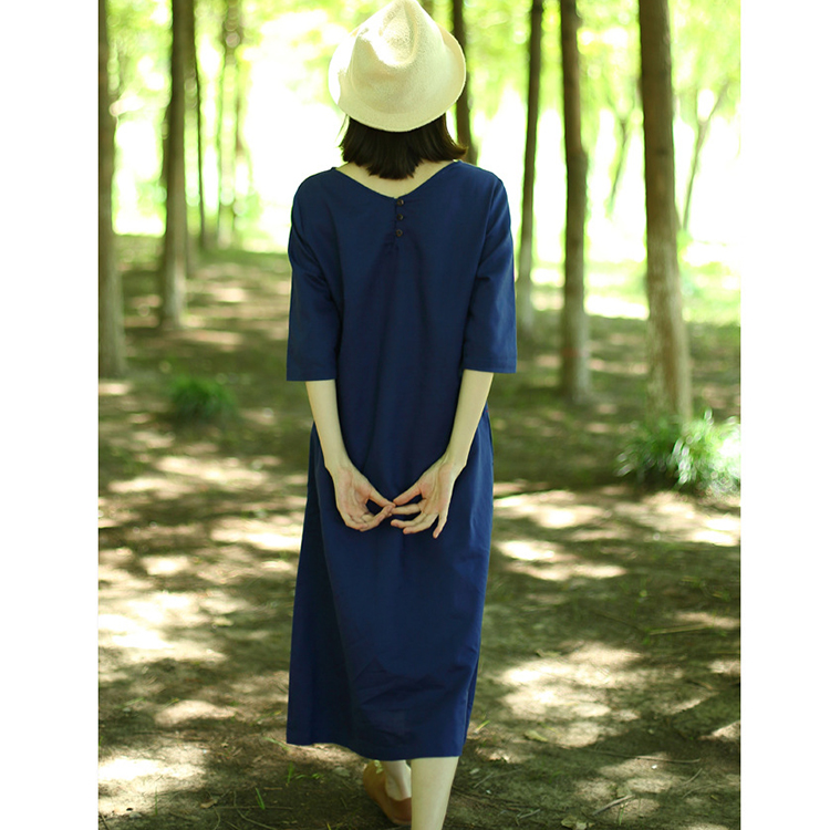 Đầm suông linen cổ tim trần ngực ArcticHunter, thời trang thương hiệu chính hãng - Xanh than
