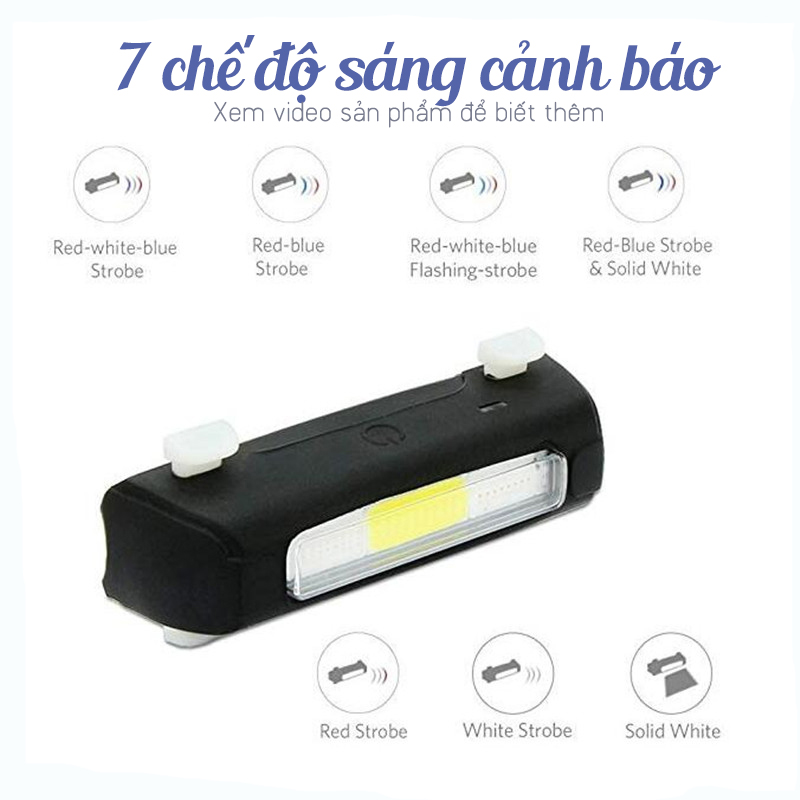 Đèn đuôi xe đạp xanh đỏ cảnh sát COB 120lumens chống nước IPX4 sạc điện FGY306 Mai Lee