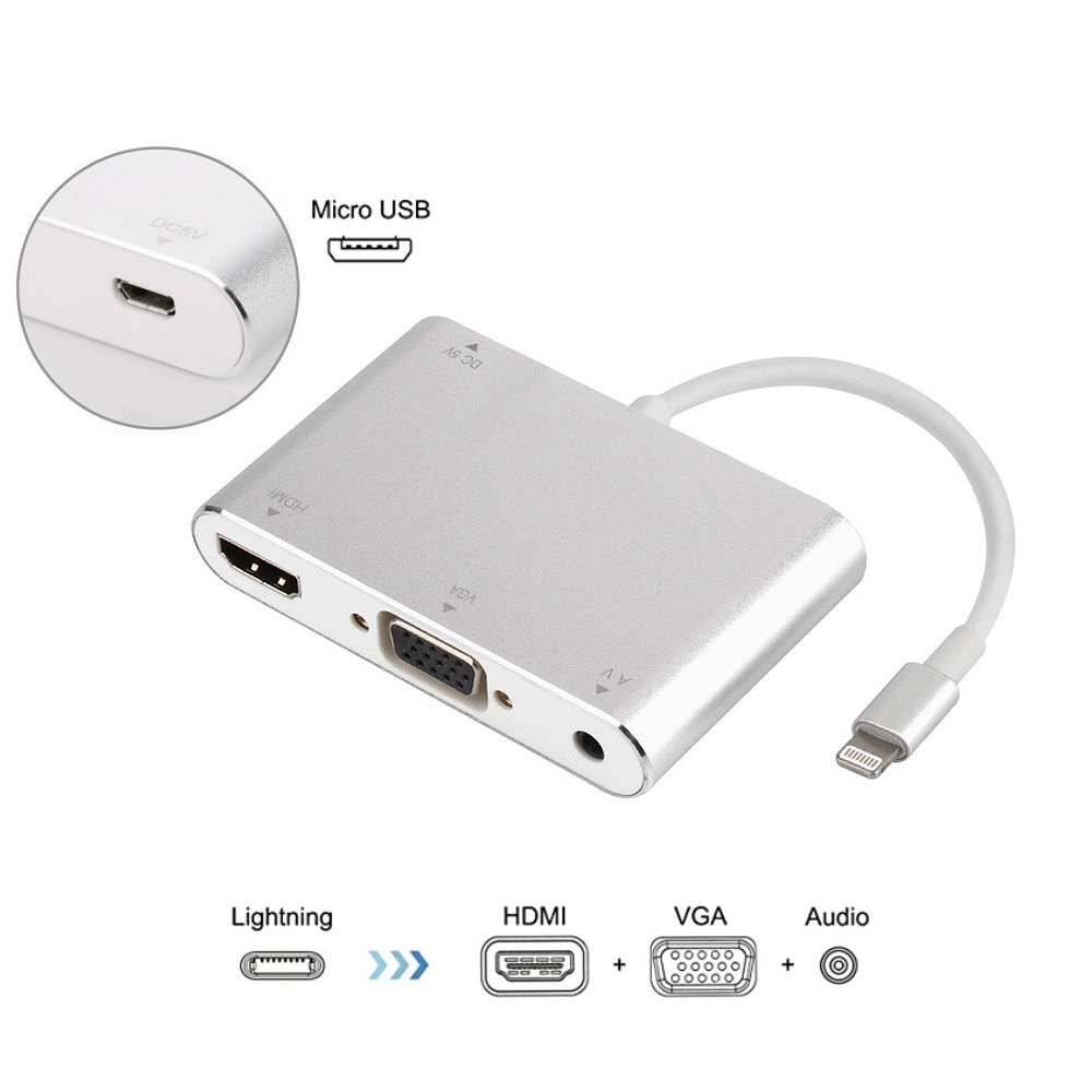 Cáp HDMI cho iPhone, iPad ra tivi HDMI, VGA có audio Full HD 1080p - Cáp lightning to HDMI, VGA LG-1600 tặng cáp hdmi 1,5m  - Hàng nhập khẩu