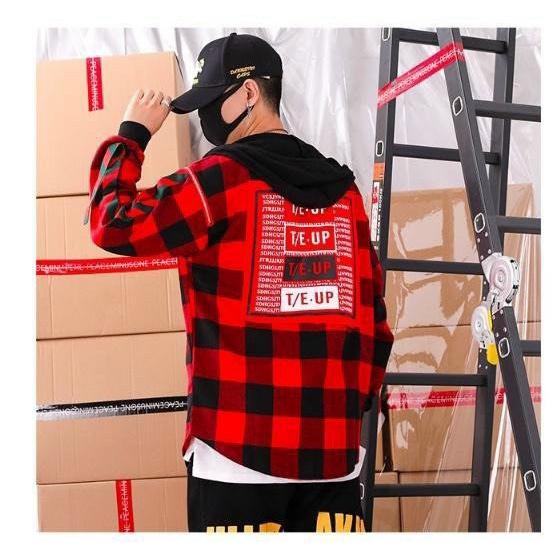 Áo sơ mi tay dài kẻ sọc karo flanner unisex tay dài có mũ chất vải Kate Nỉ dày đẹp - SMF03