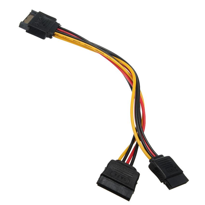 SATA II DISK DISK POWER 15PIN SATA MALE ĐẾN 2 Nữ 15Pin Công suất HDD Chất lượng cao Y 1 đến 2 Cáp mở rộng 20cm