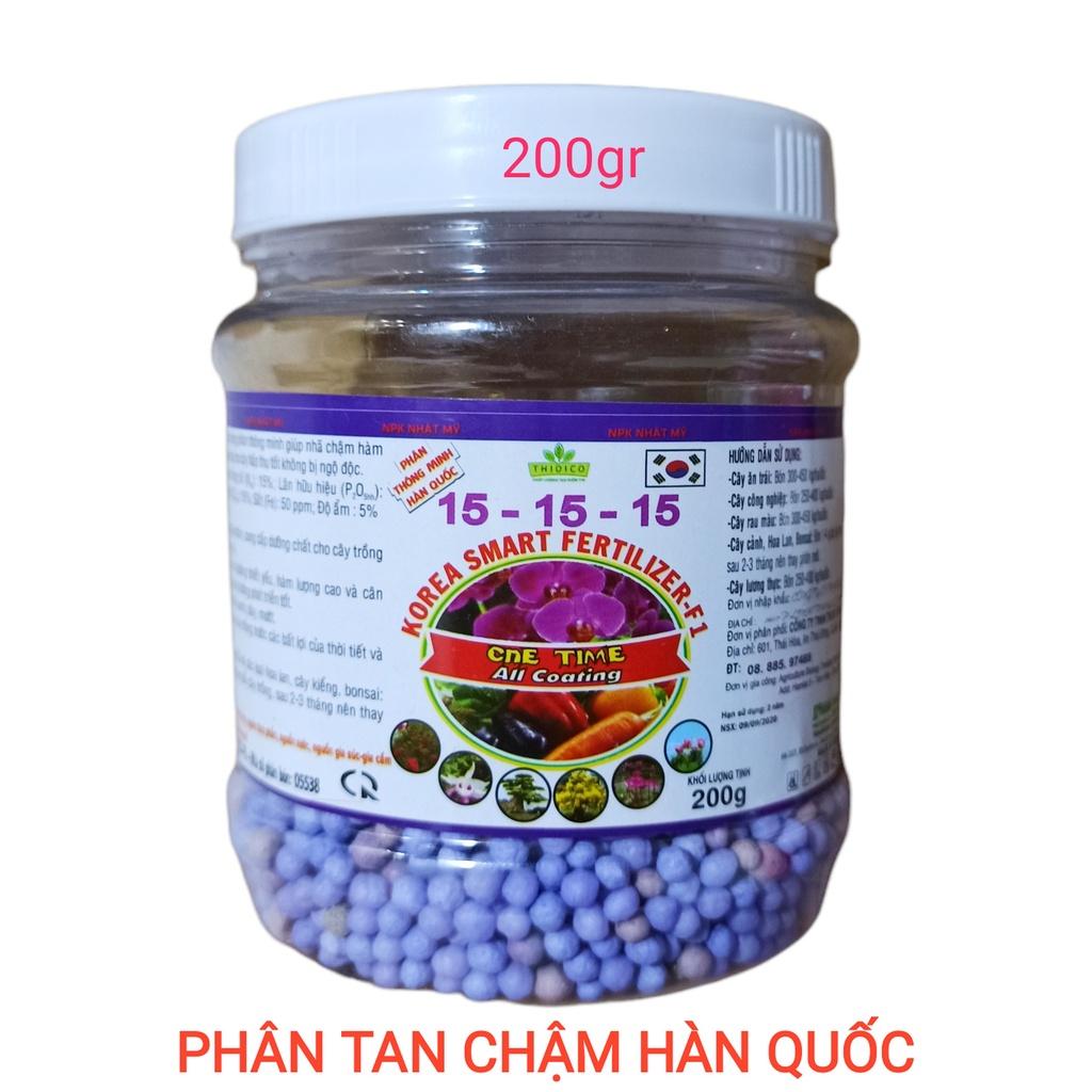 Phân tan chậm thông minh Hàn Quốc NPK 15-15-15 - hủ 200 gram Cho phong Lan, cây kiểng