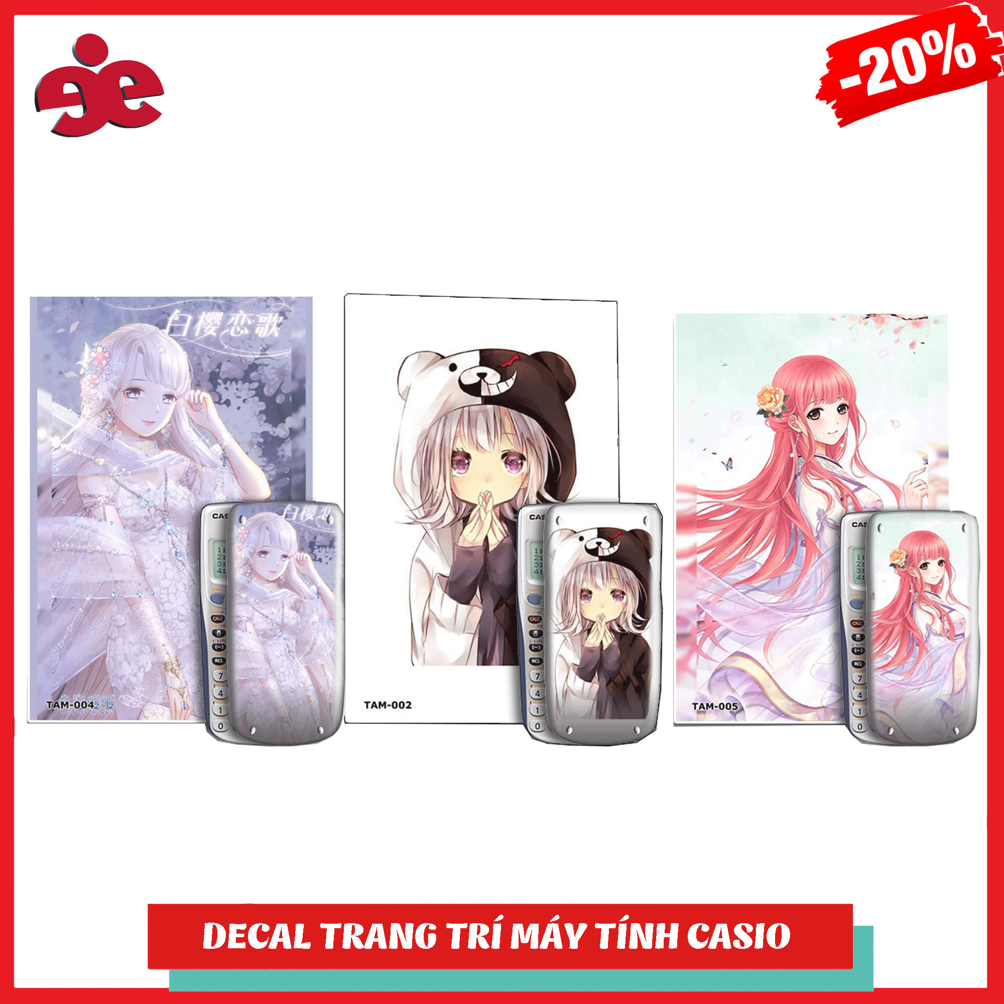 COMBO 3 DECAL NHÂN VẬT ANIME TRANG TRÍ MÁY TÍNH CASIO / VINACAL