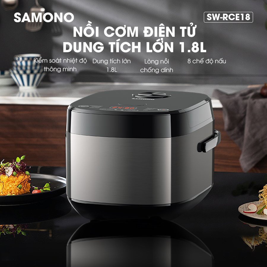 Nồi cơm điện thông minh dung tích lớn 1.8L SAMONO SW-RCE18 có hẹn giờ 8 chế độ nấu - Hàng chính hãng
